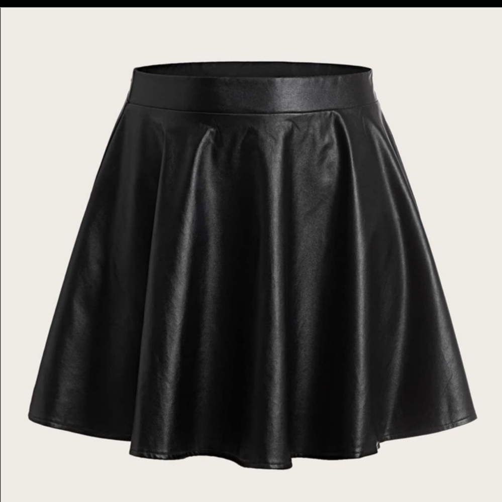 Vegan Leather Black Flare Mini Skirt